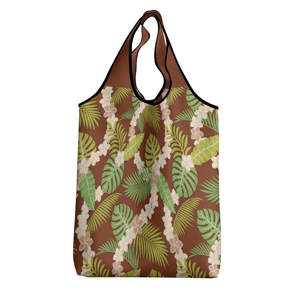 Brown Hawaii Plumeria Lei With Tropical Leaves Grocery Bag LT14 - Polynesian Pride