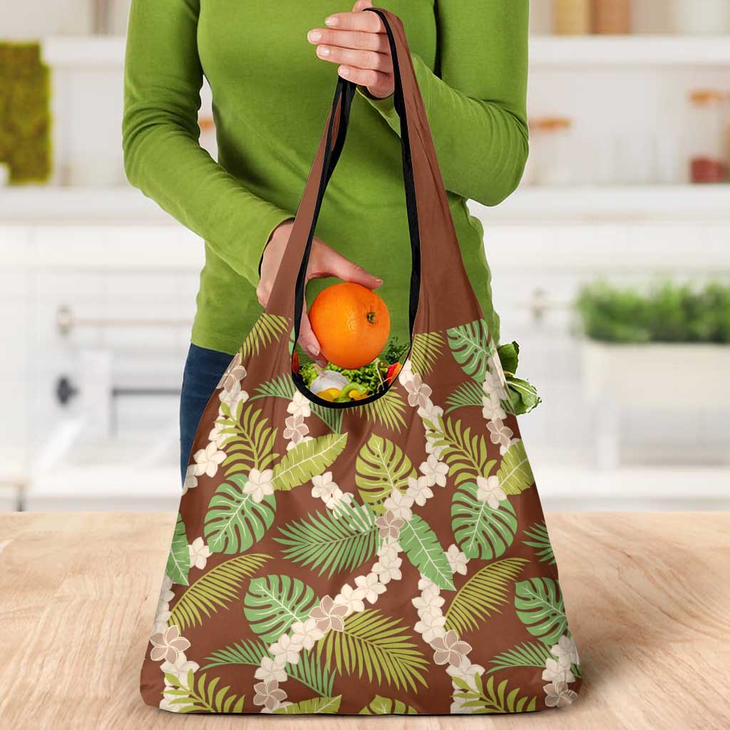 Brown Hawaii Plumeria Lei With Tropical Leaves Grocery Bag LT14 - Polynesian Pride