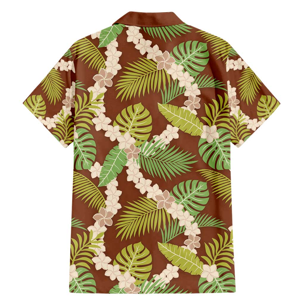 Brown Hawaii Plumeria Lei With Tropical Leaves Hawaiian Shirt LT14 - Polynesian Pride
