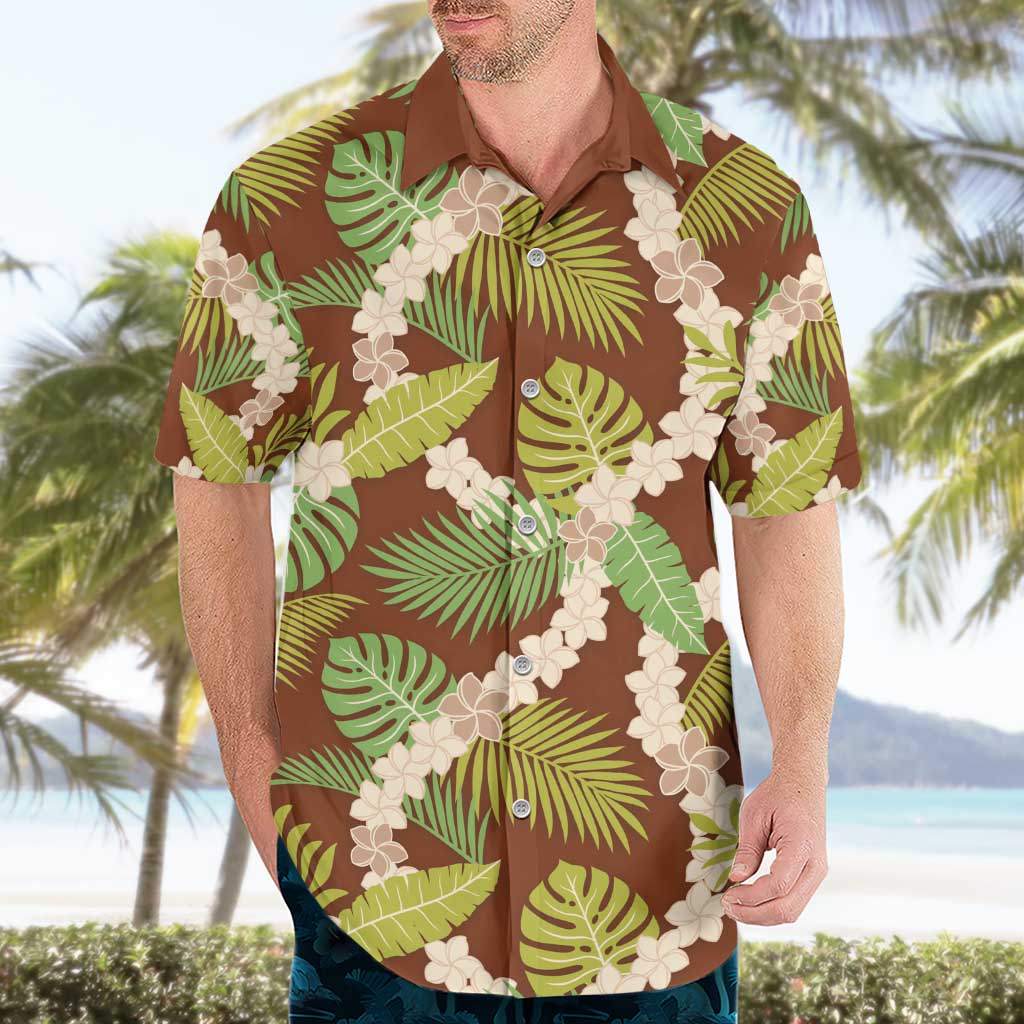 Brown Hawaii Plumeria Lei With Tropical Leaves Hawaiian Shirt LT14 - Polynesian Pride
