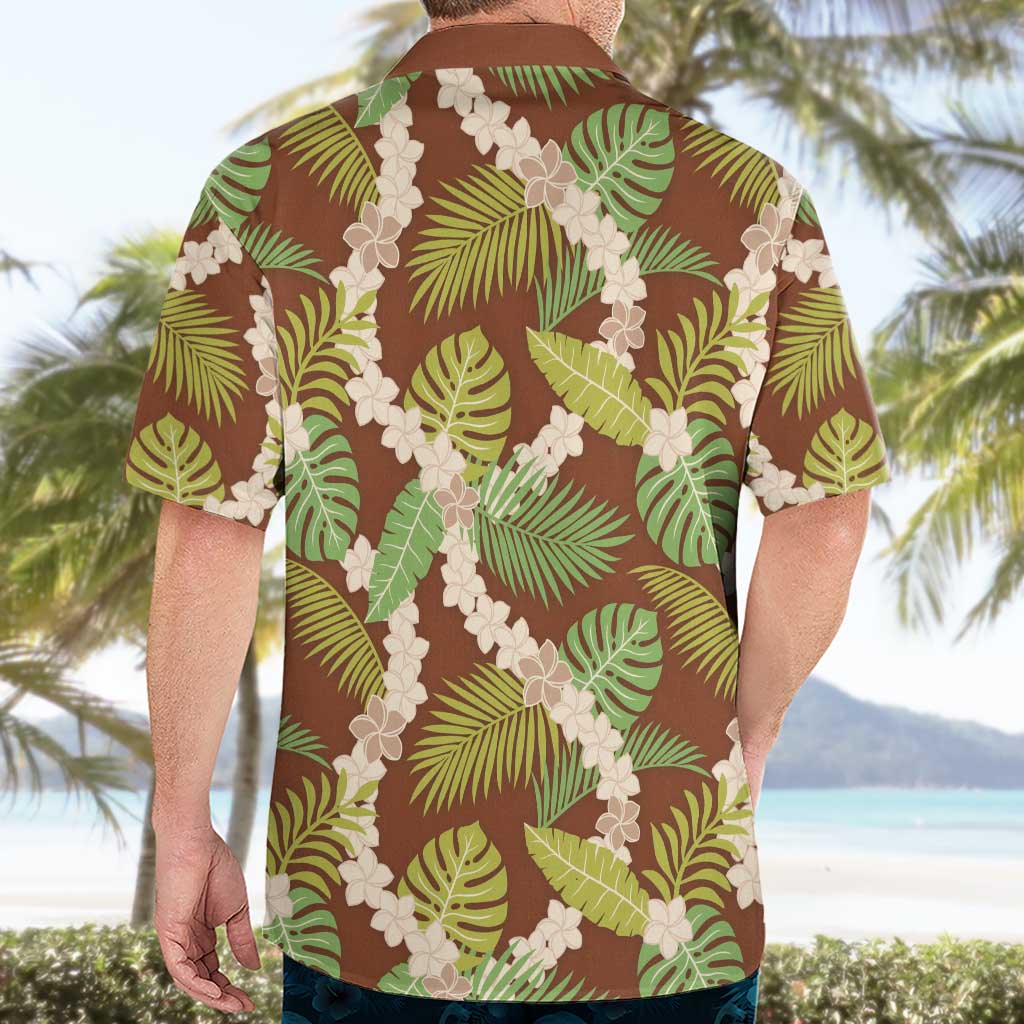 Brown Hawaii Plumeria Lei With Tropical Leaves Hawaiian Shirt LT14 - Polynesian Pride