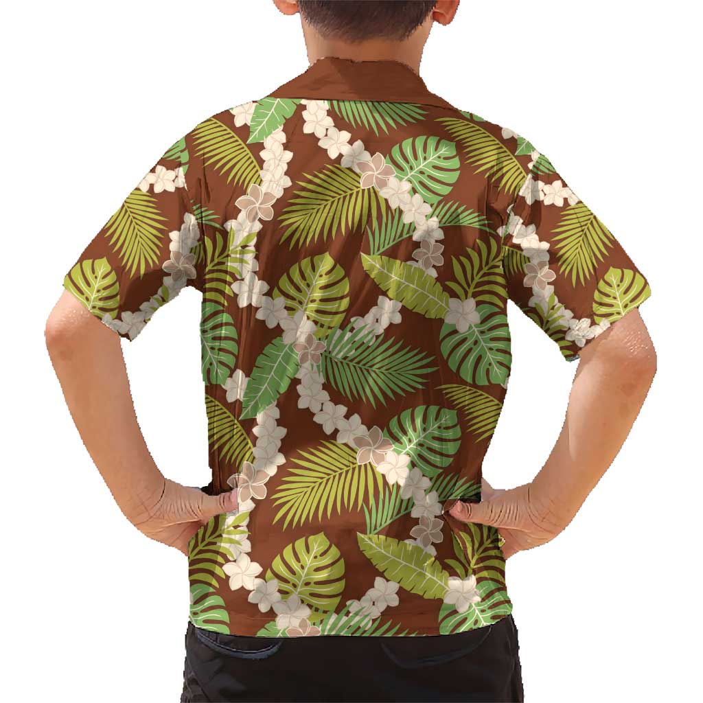 Brown Hawaii Plumeria Lei With Tropical Leaves Hawaiian Shirt LT14 - Polynesian Pride