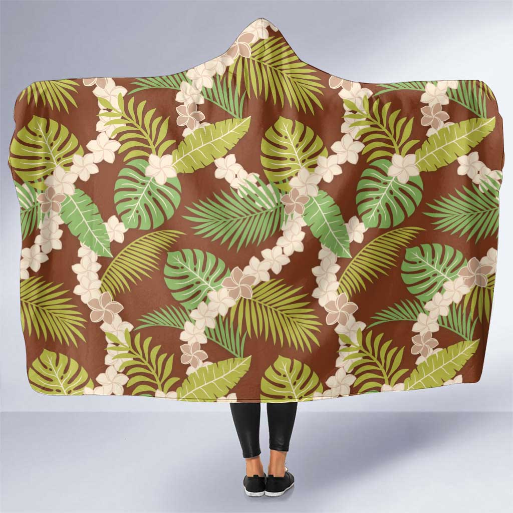 Brown Hawaii Plumeria Lei With Tropical Leaves Hooded Blanket LT14 One Size Brown - Polynesian Pride