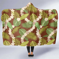Brown Hawaii Plumeria Lei With Tropical Leaves Hooded Blanket LT14 One Size Brown - Polynesian Pride