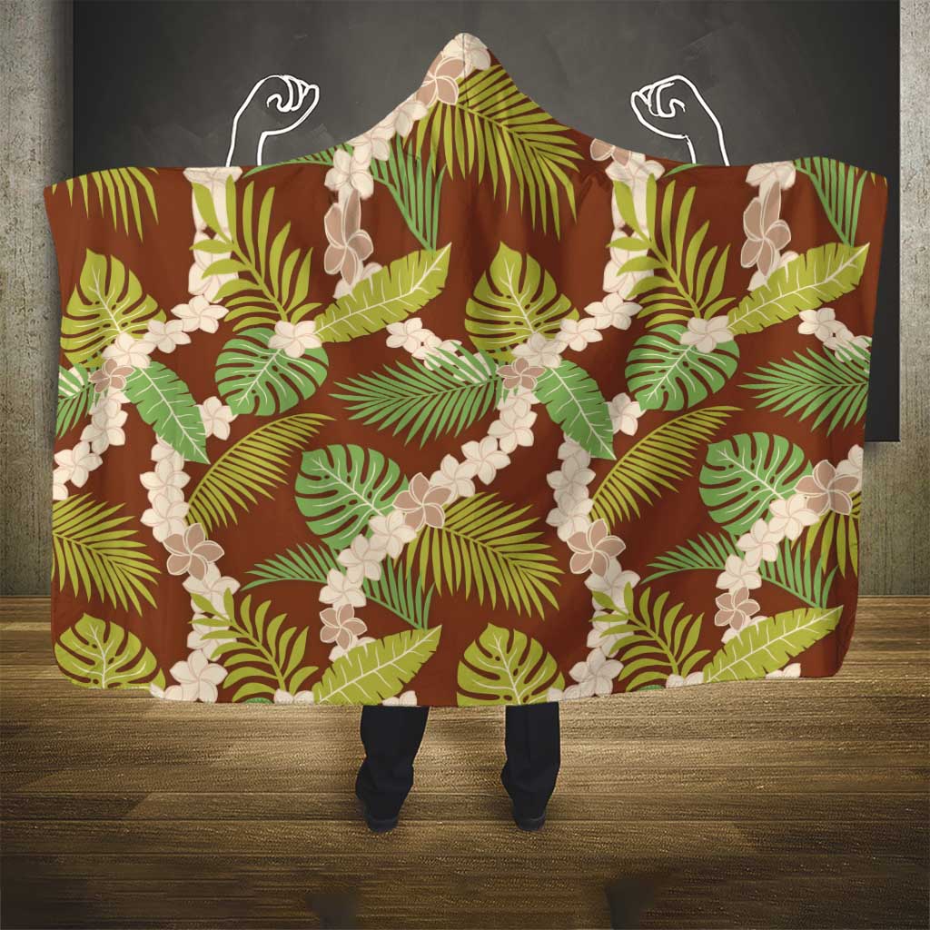Brown Hawaii Plumeria Lei With Tropical Leaves Hooded Blanket LT14 - Polynesian Pride