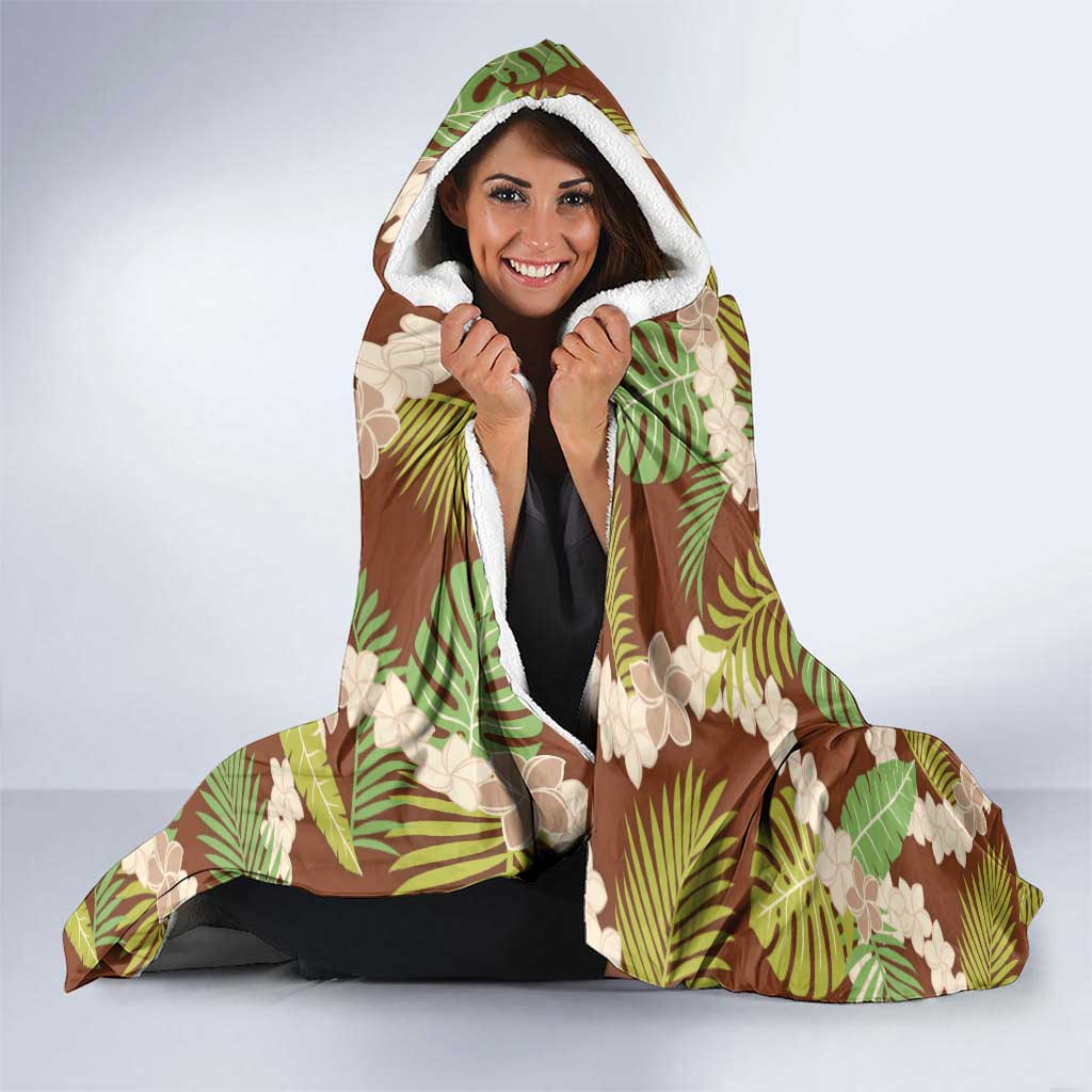 Brown Hawaii Plumeria Lei With Tropical Leaves Hooded Blanket LT14 - Polynesian Pride