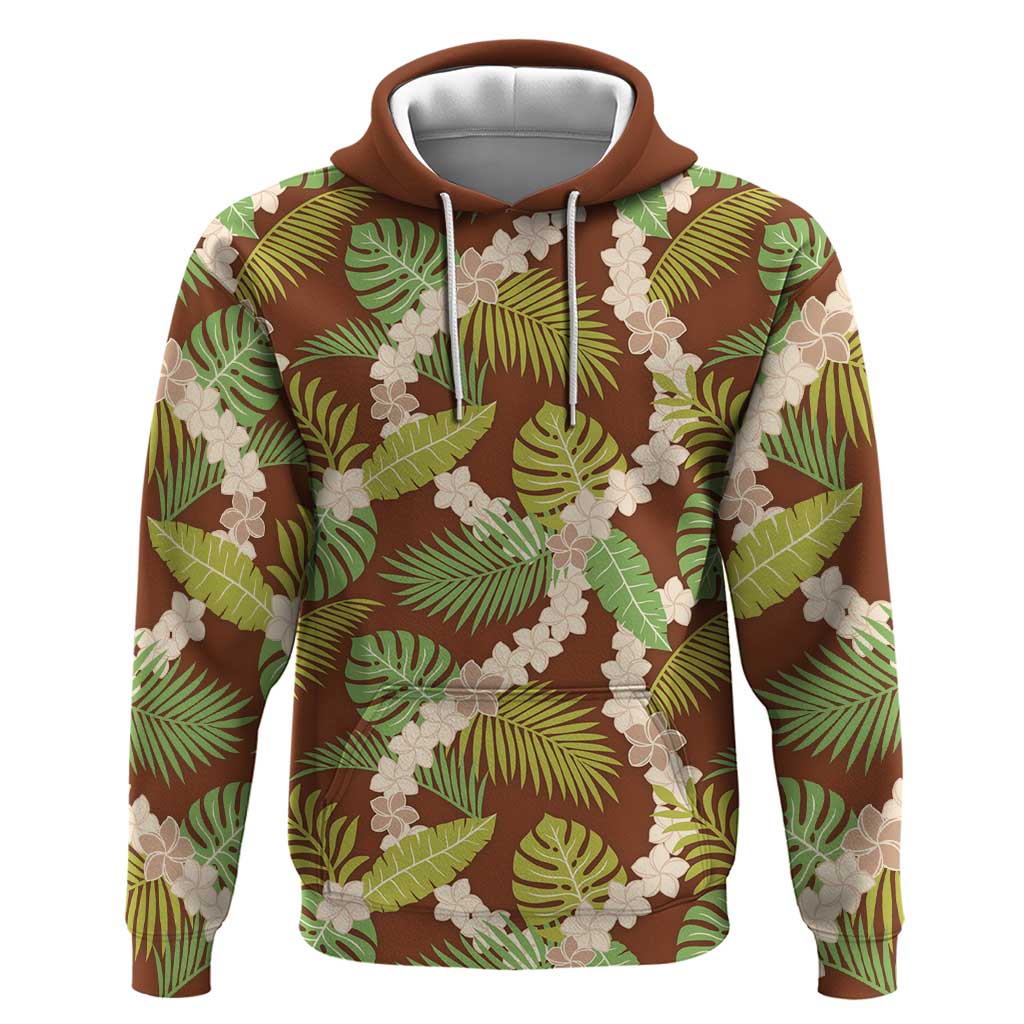 Brown Hawaii Plumeria Lei With Tropical Leaves Hoodie