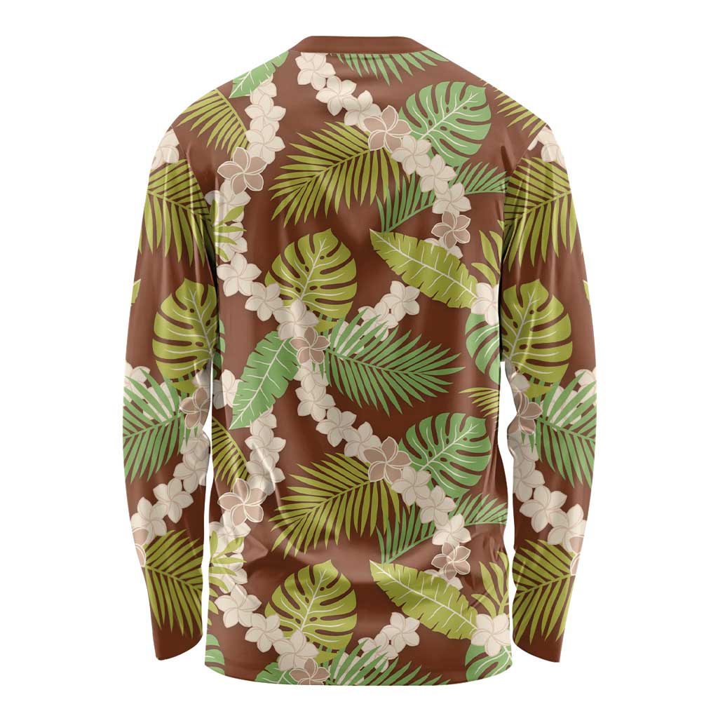 Brown Hawaii Plumeria Lei With Tropical Leaves Long Sleeve Shirt LT14 - Polynesian Pride