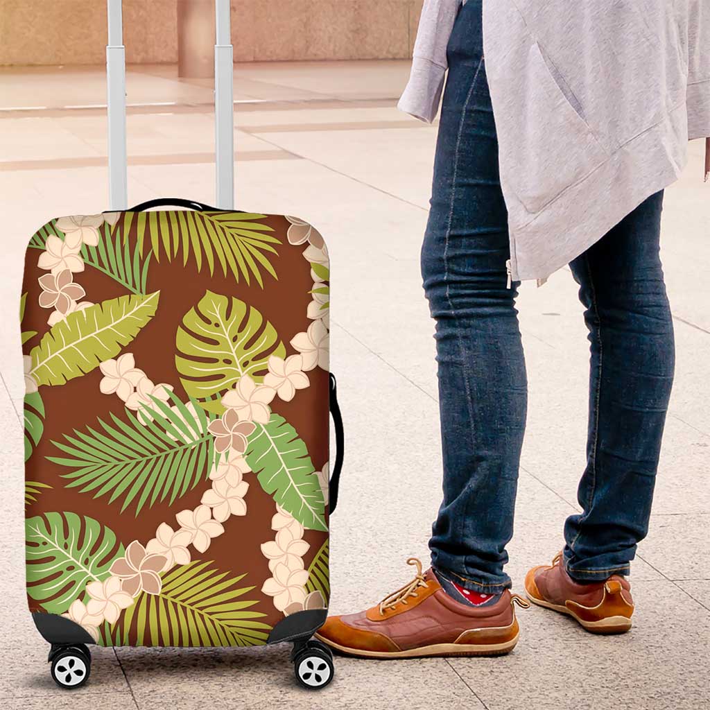 Brown Hawaii Plumeria Lei With Tropical Leaves Luggage Cover