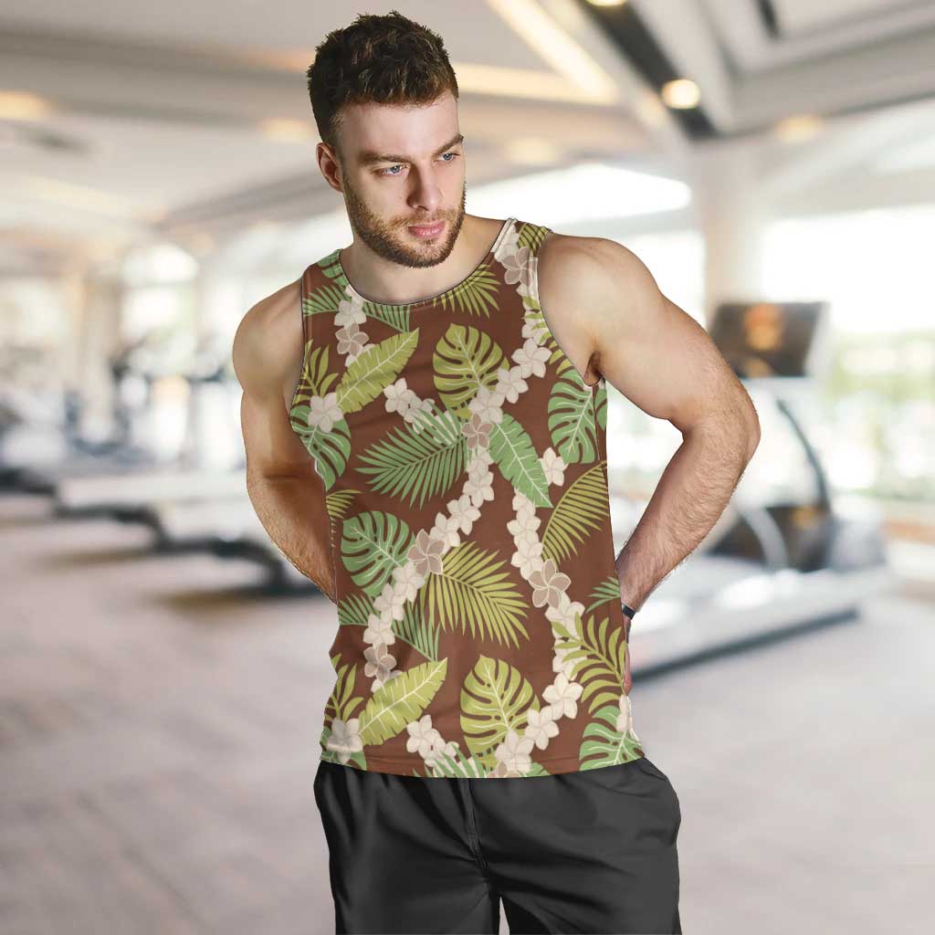 Brown Hawaii Plumeria Lei With Tropical Leaves Men Tank Top LT14 Brown - Polynesian Pride