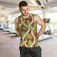 Brown Hawaii Plumeria Lei With Tropical Leaves Men Tank Top LT14 Brown - Polynesian Pride