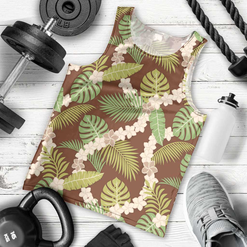 Brown Hawaii Plumeria Lei With Tropical Leaves Men Tank Top LT14 - Polynesian Pride