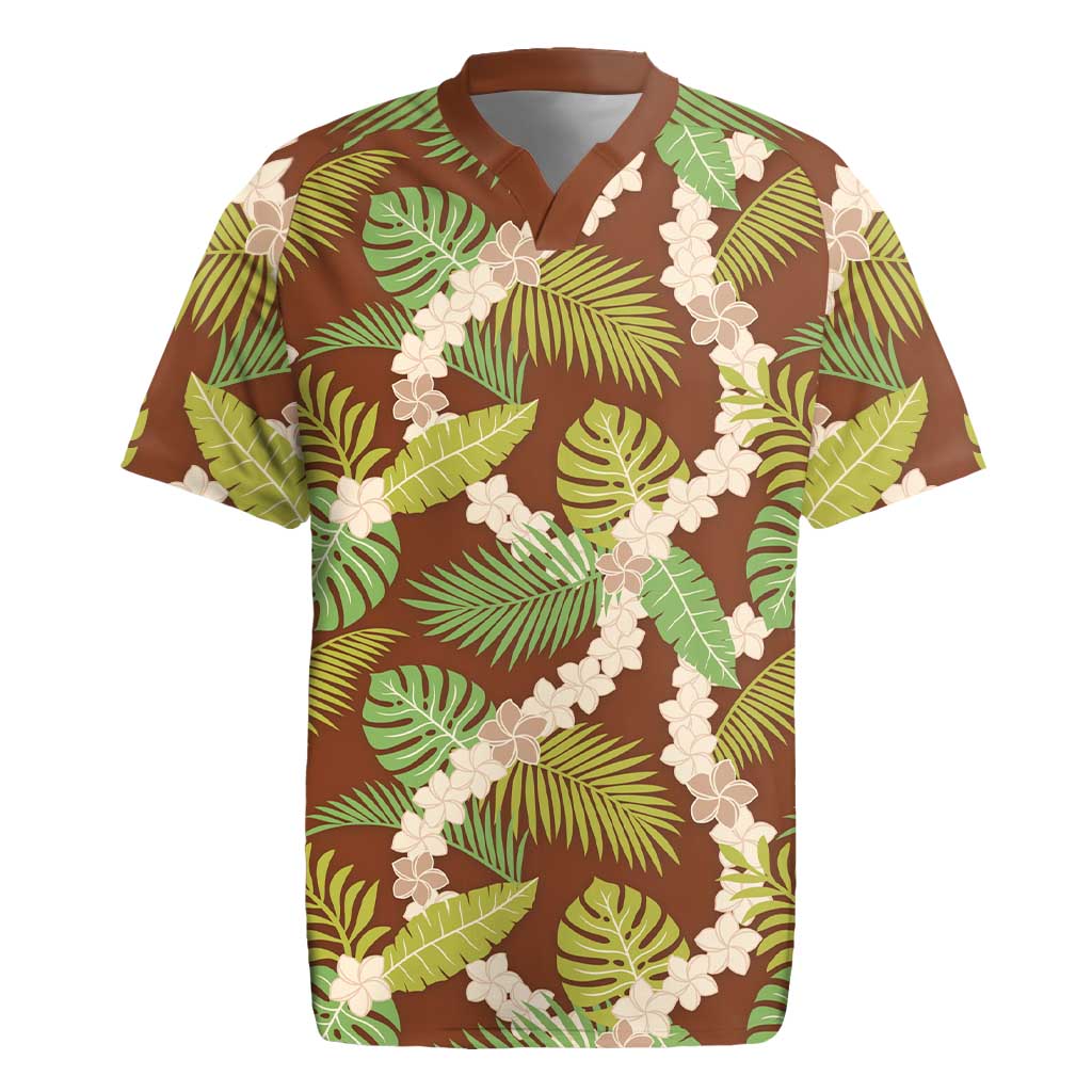 Brown Hawaii Plumeria Lei With Tropical Leaves Rugby Jersey LT14 Brown - Polynesian Pride