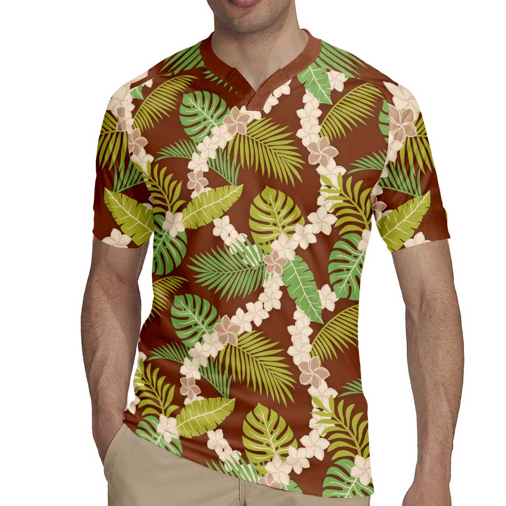 Brown Hawaii Plumeria Lei With Tropical Leaves Rugby Jersey LT14 - Polynesian Pride