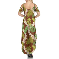 Brown Hawaii Plumeria Lei With Tropical Leaves Summer Maxi Dress LT14 - Polynesian Pride