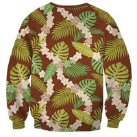 Brown Hawaii Plumeria Lei With Tropical Leaves Sweatshirt LT14 - Polynesian Pride