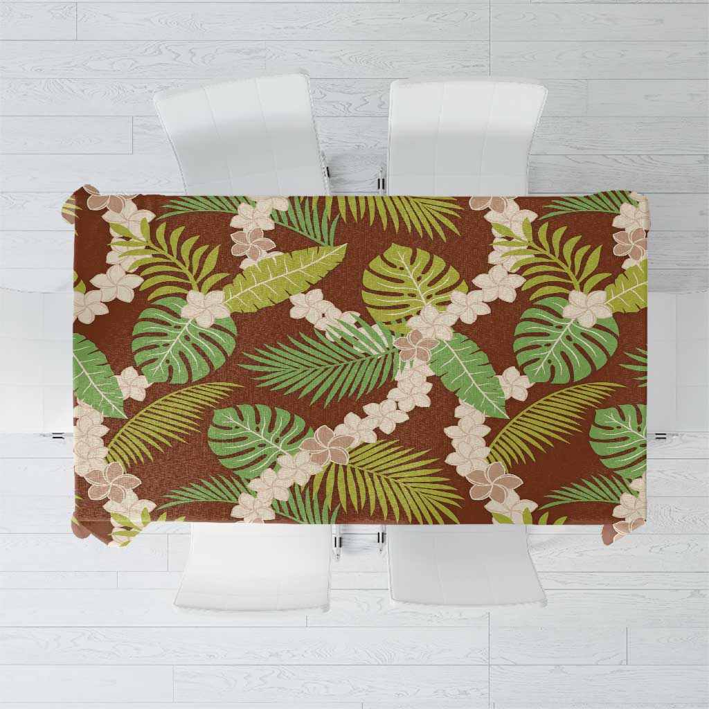Brown Hawaii Plumeria Lei With Tropical Leaves Tablecloth LT14 Brown - Polynesian Pride