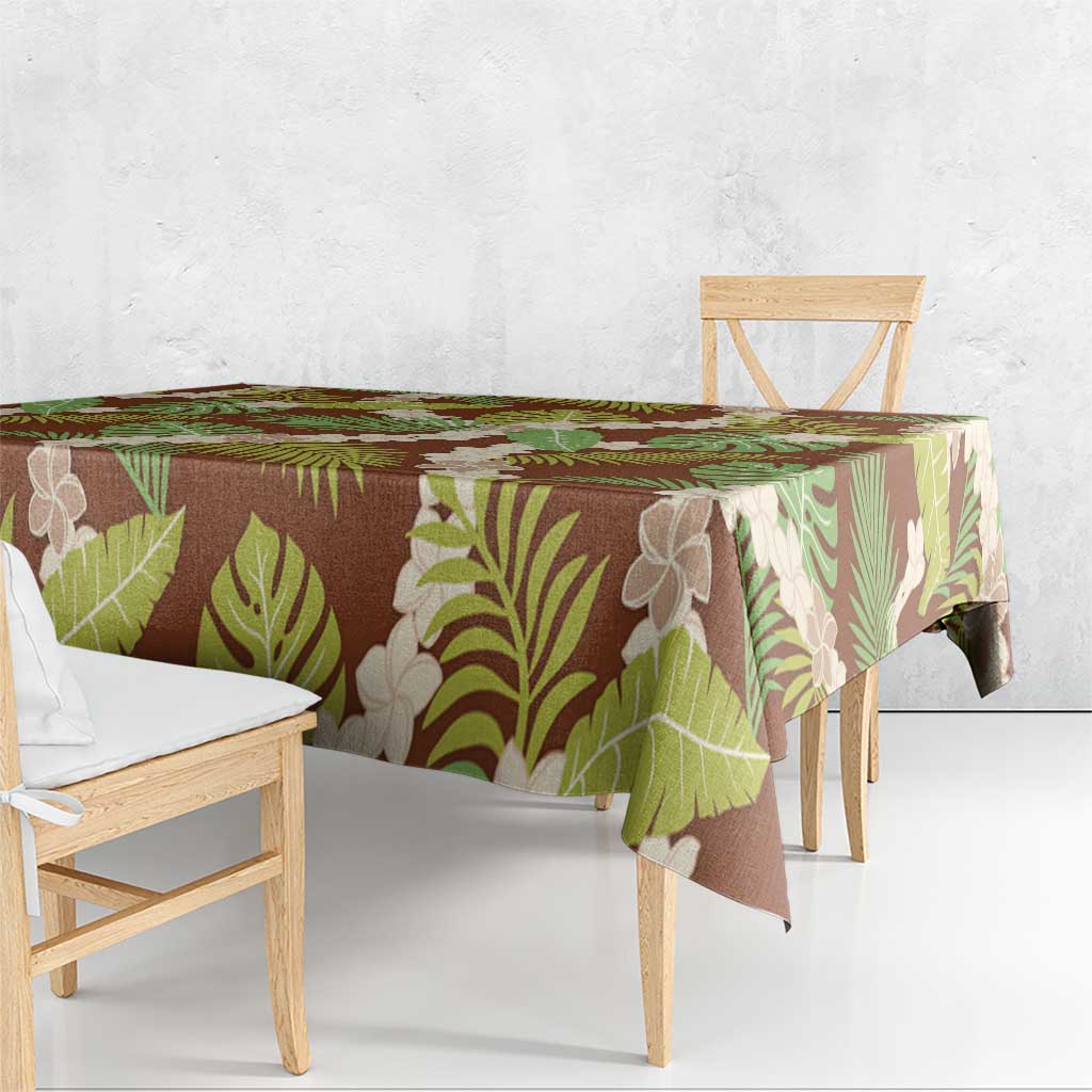Brown Hawaii Plumeria Lei With Tropical Leaves Tablecloth LT14 - Polynesian Pride