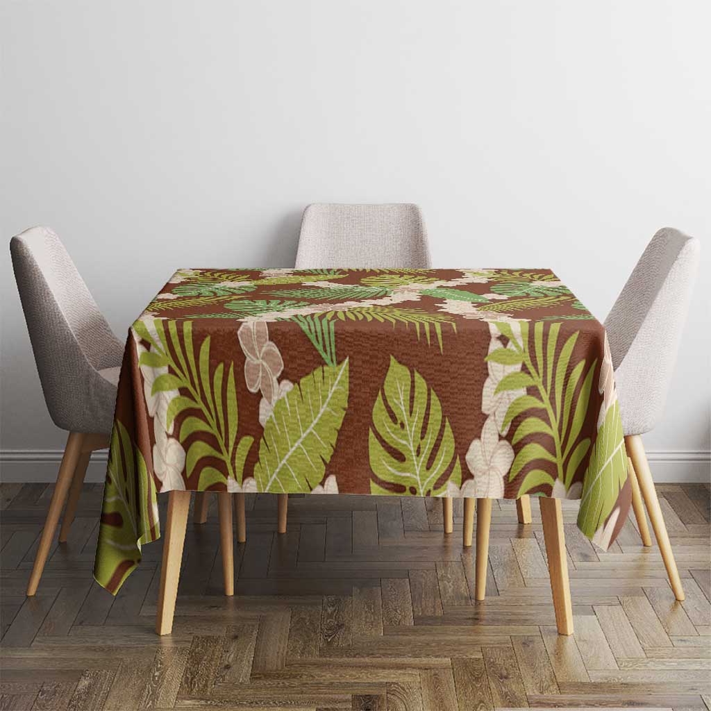 Brown Hawaii Plumeria Lei With Tropical Leaves Tablecloth LT14 - Polynesian Pride