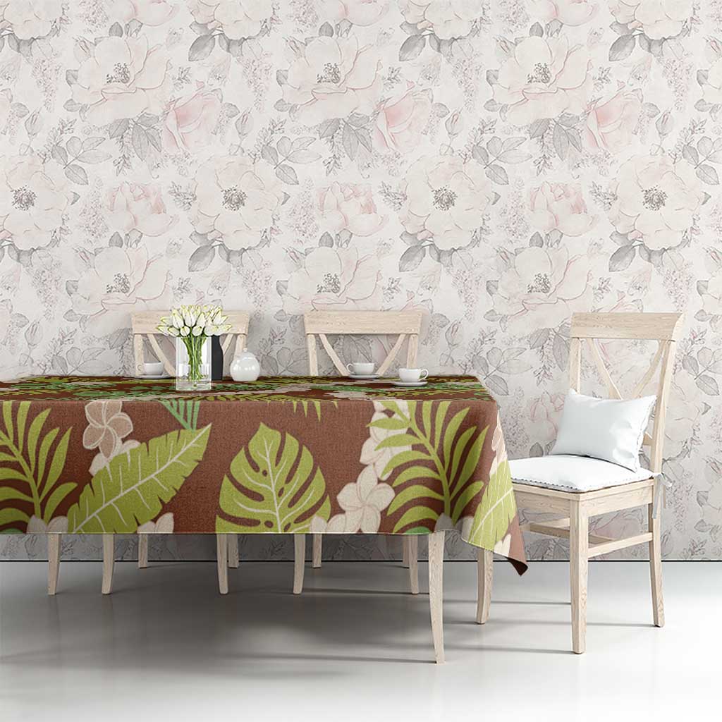 Brown Hawaii Plumeria Lei With Tropical Leaves Tablecloth LT14 - Polynesian Pride