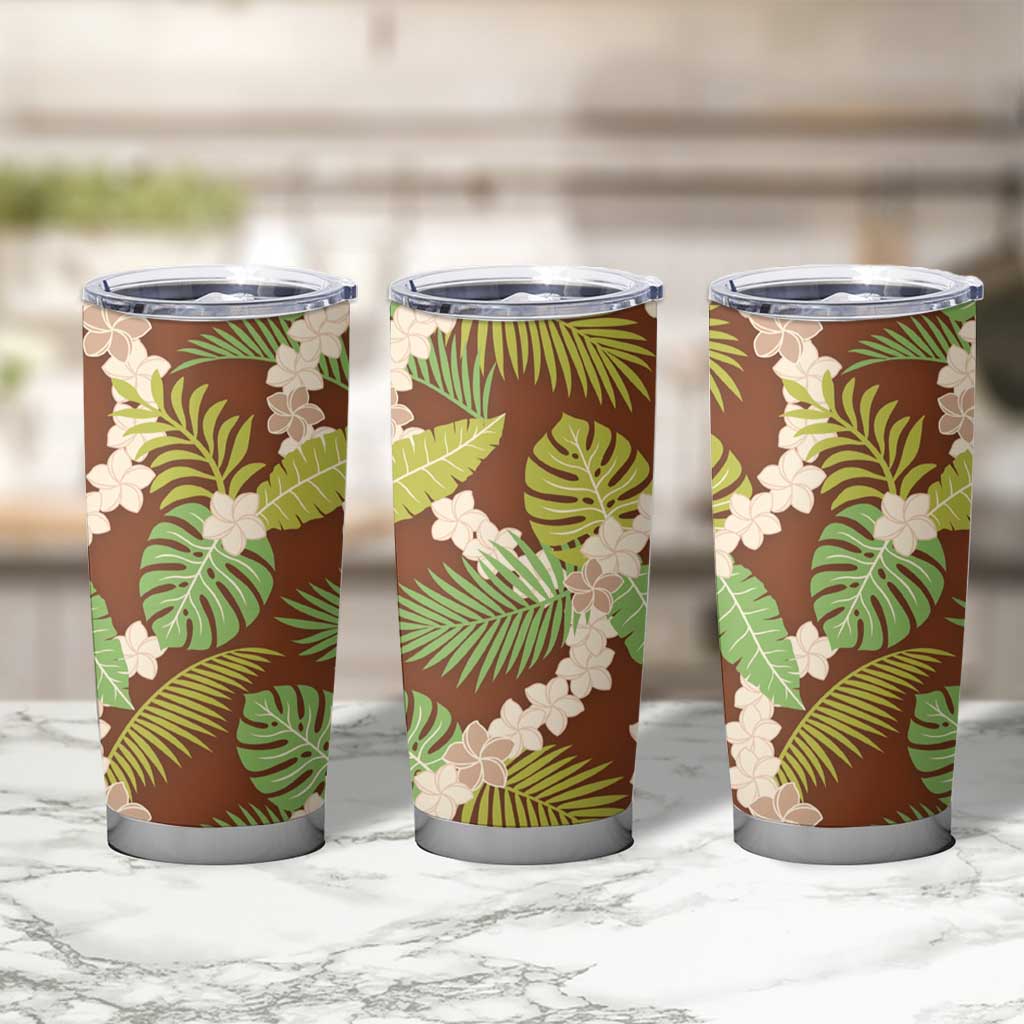 Brown Hawaii Plumeria Lei With Tropical Leaves Tumbler Cup