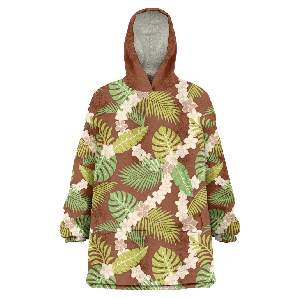 Brown Hawaii Plumeria Lei With Tropical Leaves Wearable Blanket Hoodie LT14 One Size Brown - Polynesian Pride