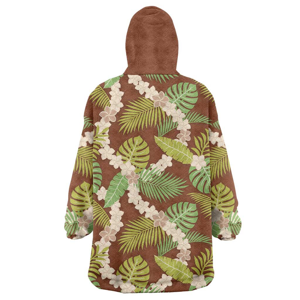 Brown Hawaii Plumeria Lei With Tropical Leaves Wearable Blanket Hoodie LT14 - Polynesian Pride