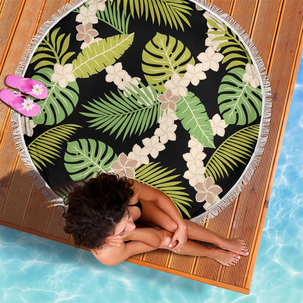 Black Hawaii Plumeria Lei With Tropical Leaves Beach Blanket LT14 - Polynesian Pride
