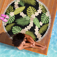 Black Hawaii Plumeria Lei With Tropical Leaves Beach Blanket LT14 - Polynesian Pride