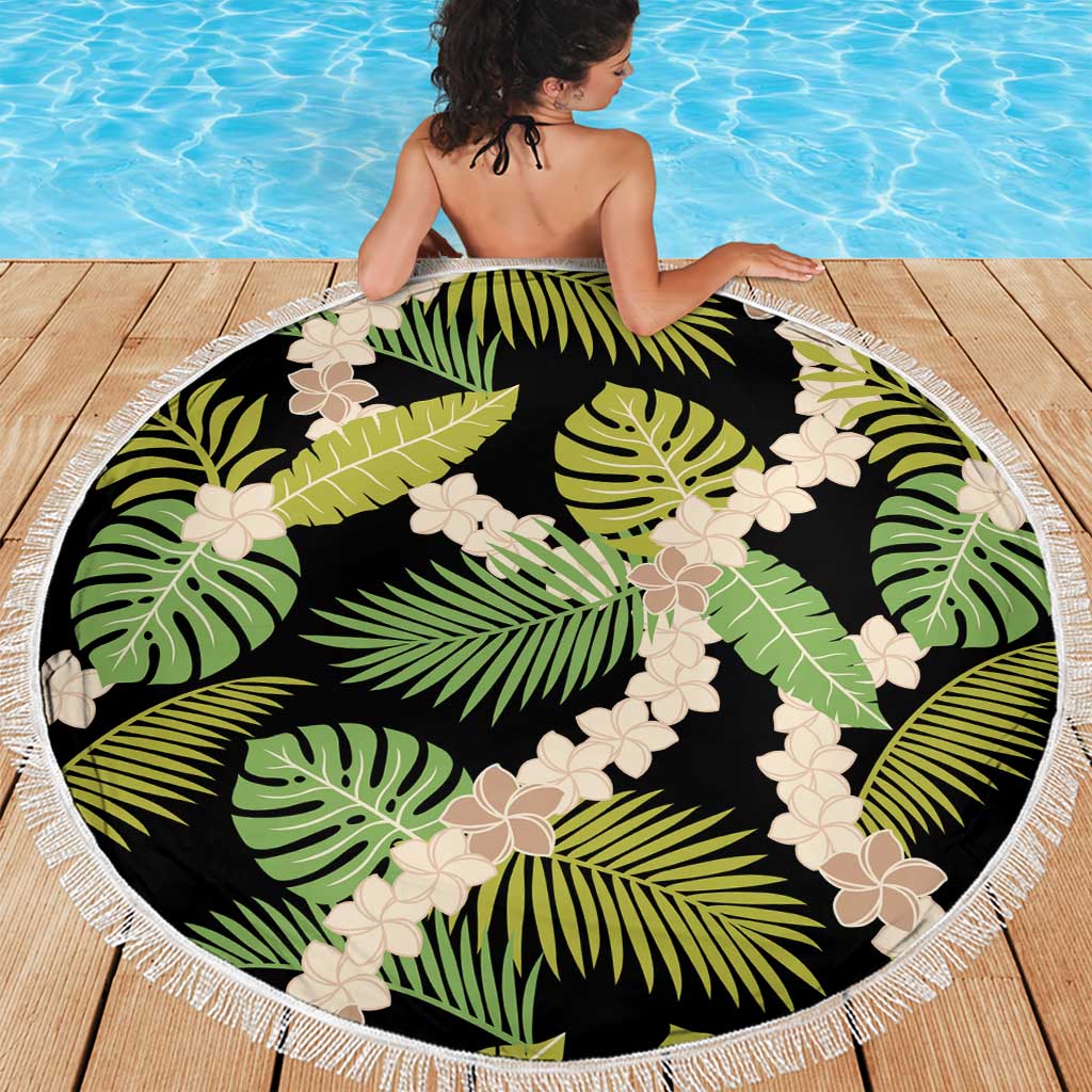 Black Hawaii Plumeria Lei With Tropical Leaves Beach Blanket LT14 - Polynesian Pride