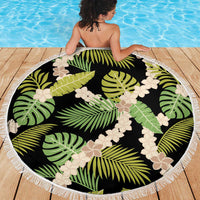 Black Hawaii Plumeria Lei With Tropical Leaves Beach Blanket LT14 - Polynesian Pride