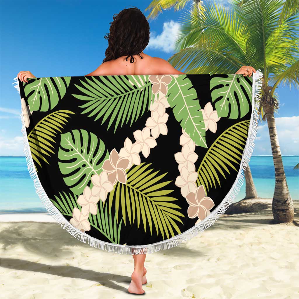 Black Hawaii Plumeria Lei With Tropical Leaves Beach Blanket LT14 - Polynesian Pride
