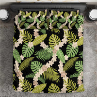 Black Hawaii Plumeria Lei With Tropical Leaves Bedding Set
