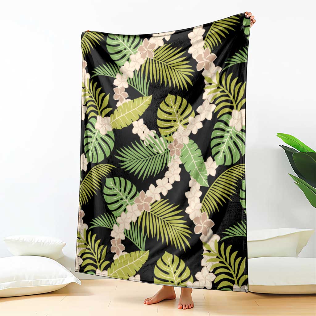 Black Hawaii Plumeria Lei With Tropical Leaves Blanket LT14 - Polynesian Pride