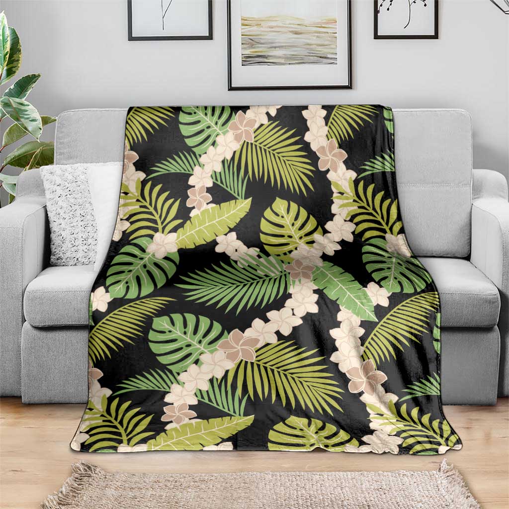 Black Hawaii Plumeria Lei With Tropical Leaves Blanket LT14 - Polynesian Pride