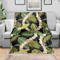 Black Hawaii Plumeria Lei With Tropical Leaves Blanket LT14 - Polynesian Pride