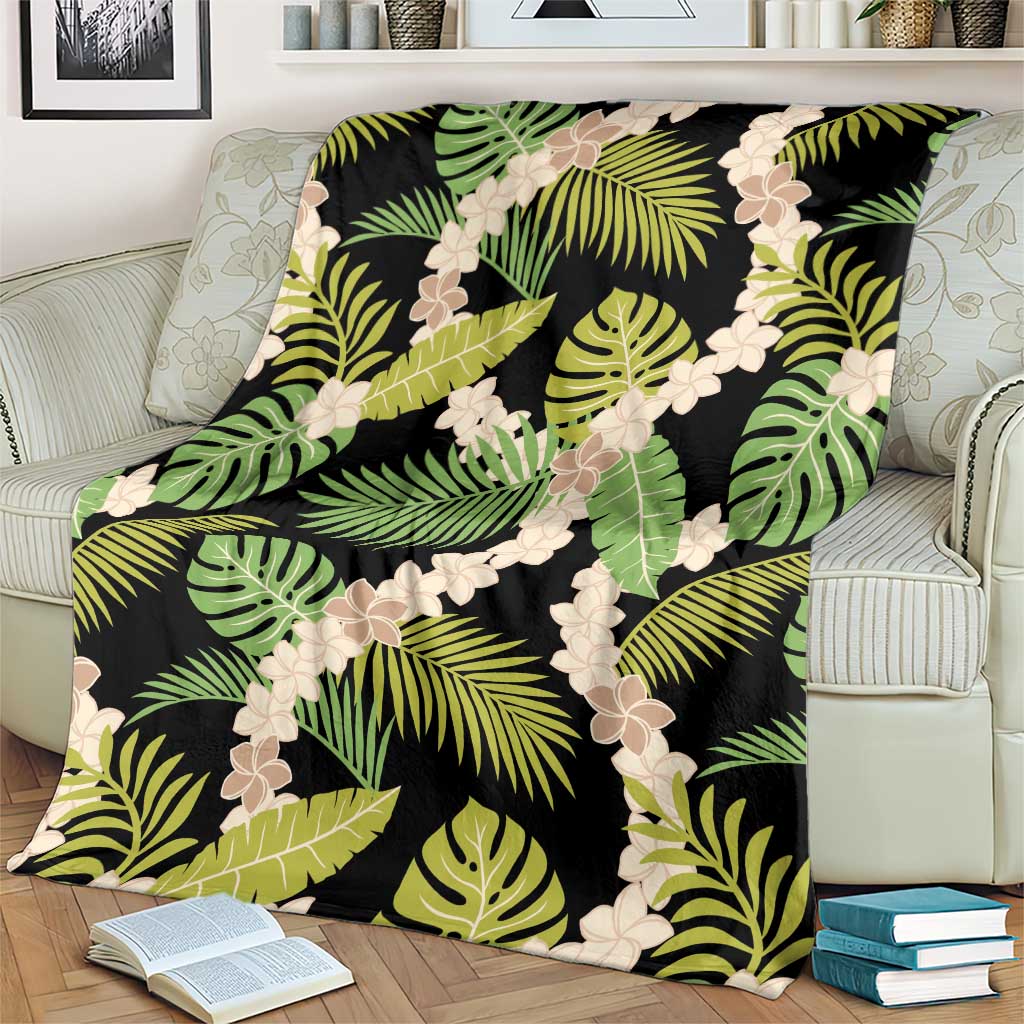 Black Hawaii Plumeria Lei With Tropical Leaves Blanket LT14 - Polynesian Pride