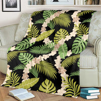 Black Hawaii Plumeria Lei With Tropical Leaves Blanket LT14 - Polynesian Pride