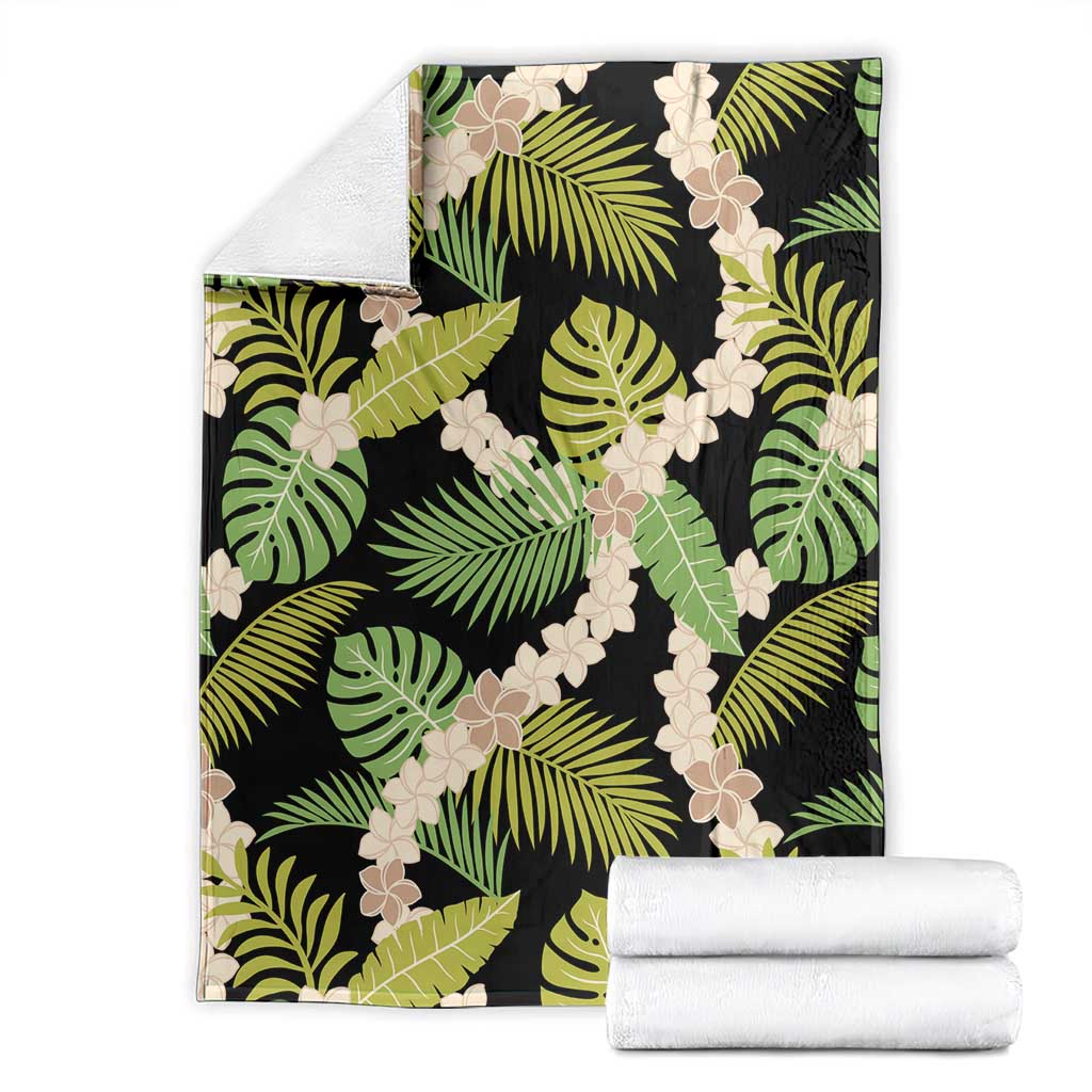 Black Hawaii Plumeria Lei With Tropical Leaves Blanket LT14 - Polynesian Pride
