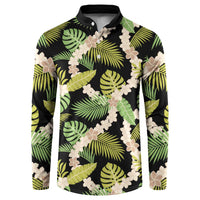 Black Hawaii Plumeria Lei With Tropical Leaves Button Sweatshirt LT14 Black - Polynesian Pride