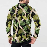 Black Hawaii Plumeria Lei With Tropical Leaves Button Sweatshirt LT14 - Polynesian Pride