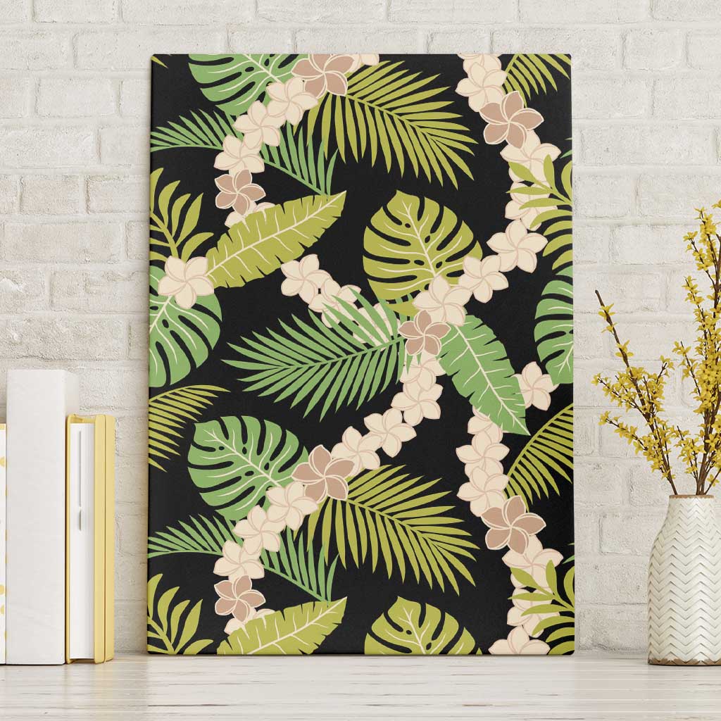 Black Hawaii Plumeria Lei With Tropical Leaves Canvas Wall Art LT14 Without Frame Black - Polynesian Pride