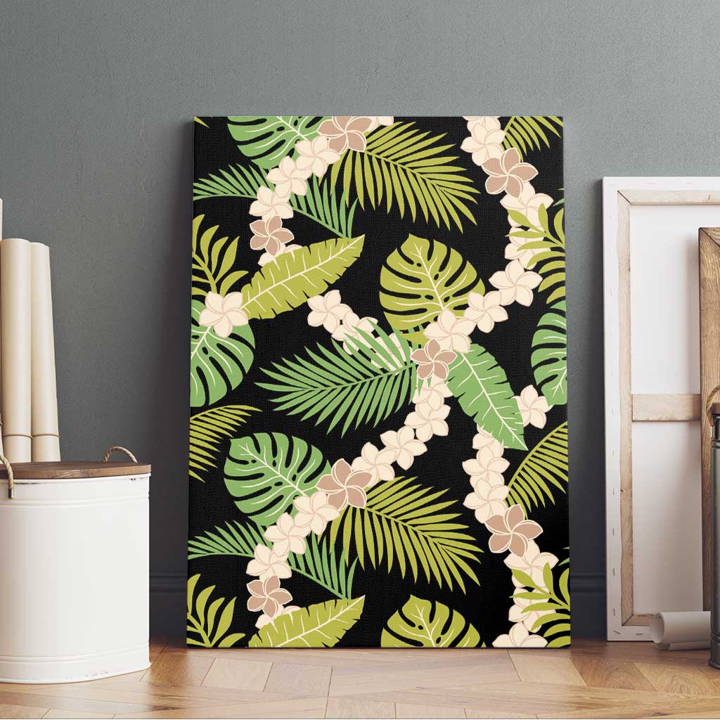Black Hawaii Plumeria Lei With Tropical Leaves Canvas Wall Art LT14 - Polynesian Pride