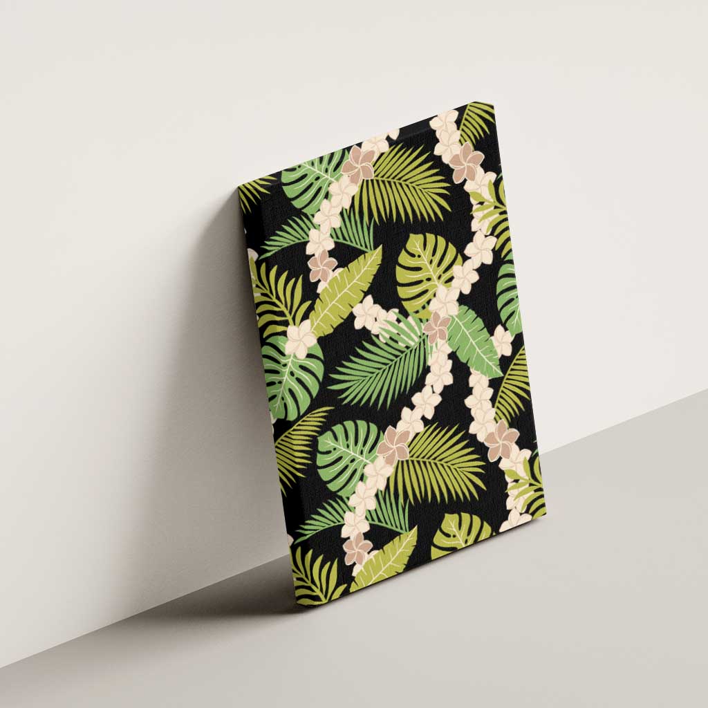 Black Hawaii Plumeria Lei With Tropical Leaves Canvas Wall Art LT14 - Polynesian Pride