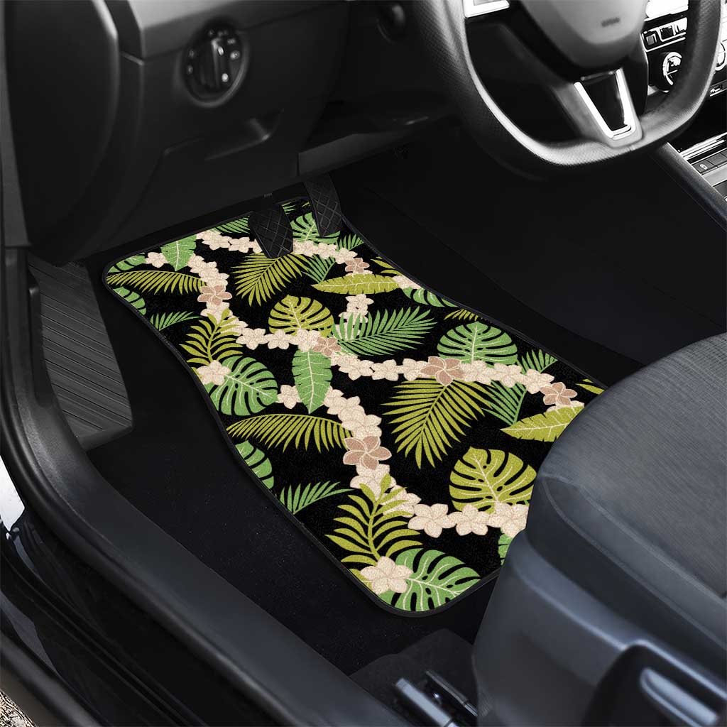 Black Hawaii Plumeria Lei With Tropical Leaves Car Mats