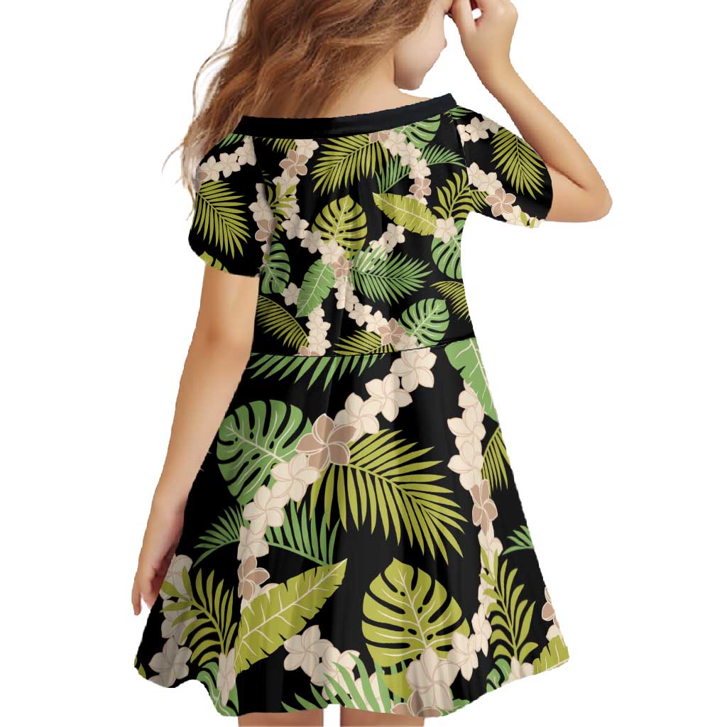 Black Hawaii Plumeria Lei With Tropical Leaves Family Matching Long Sleeve Bodycon Dress and Hawaiian Shirt