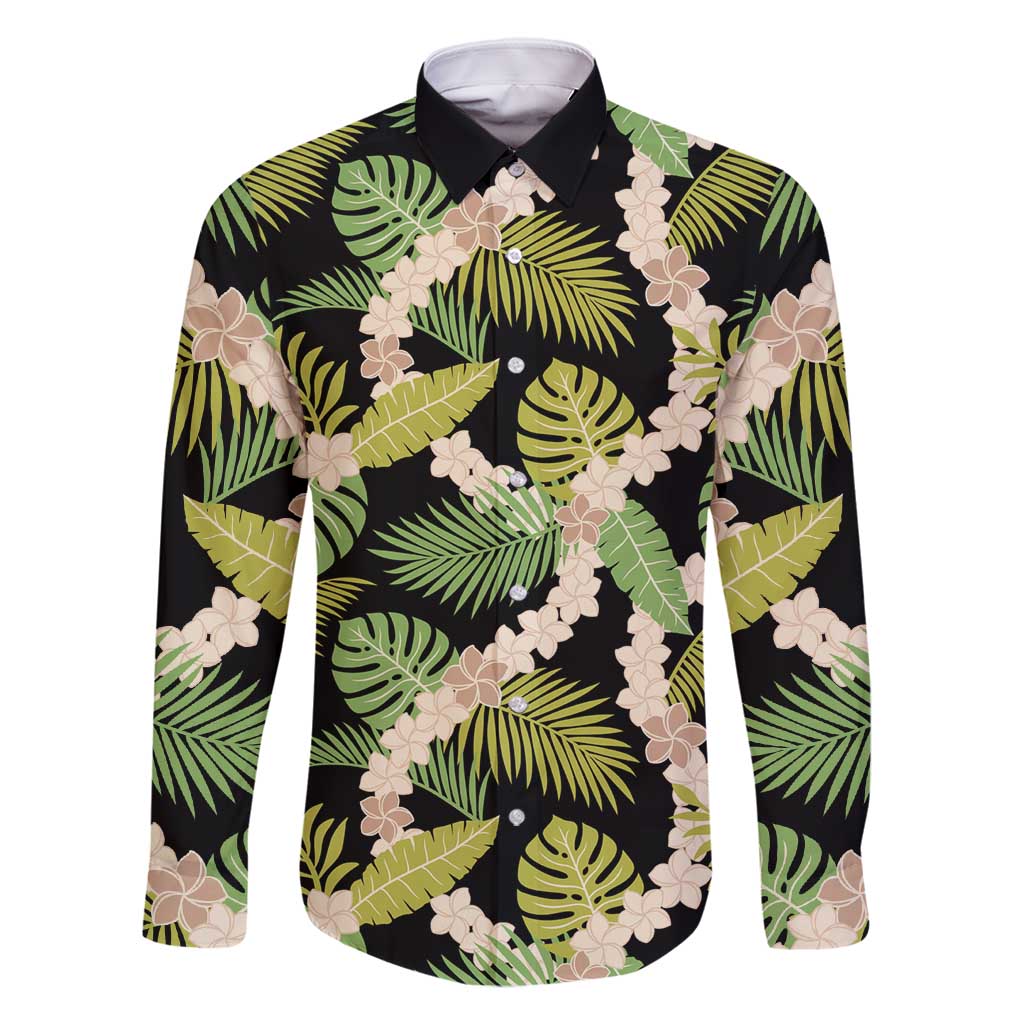 Black Hawaii Plumeria Lei With Tropical Leaves Family Matching Tank Maxi Dress and Hawaiian Shirt