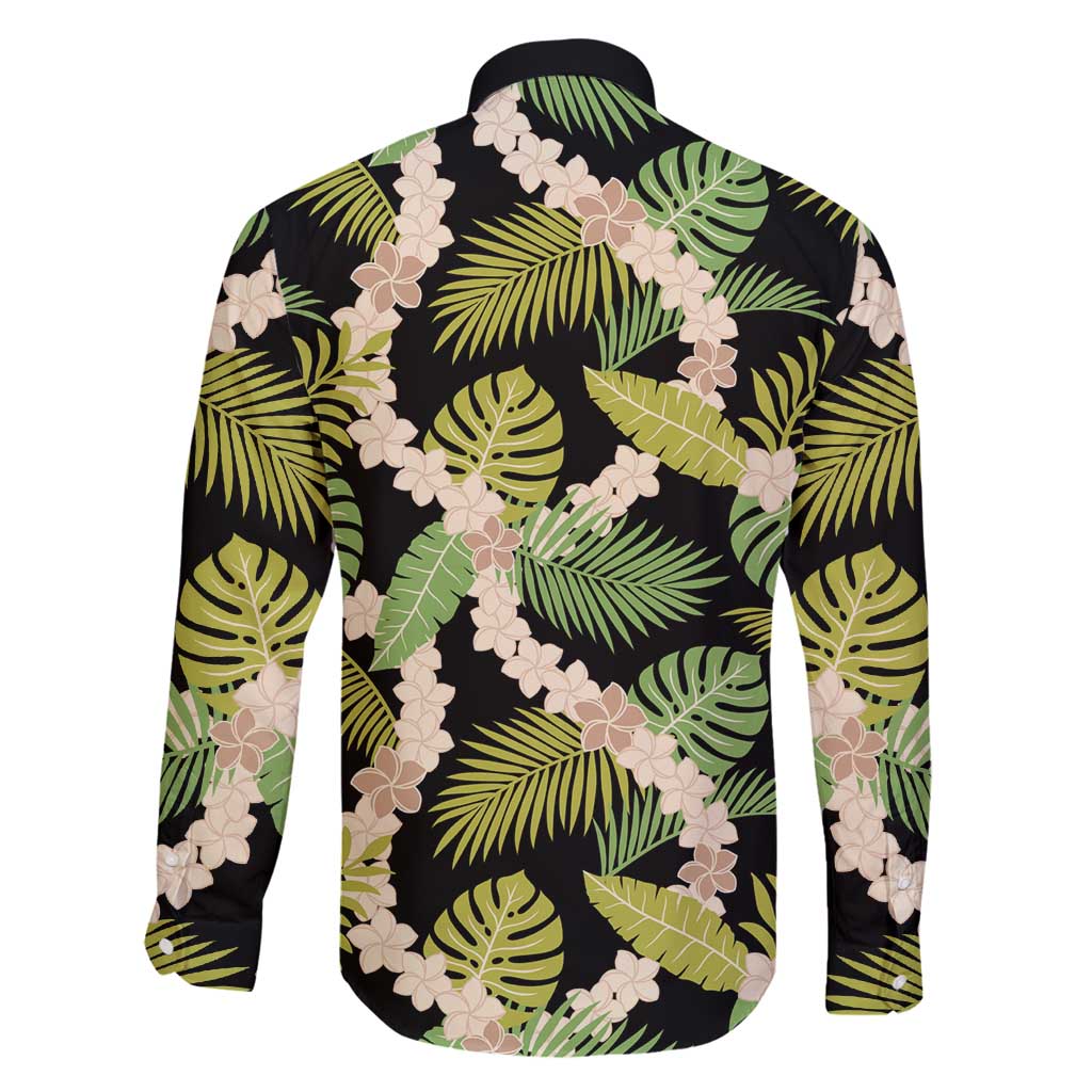 Black Hawaii Plumeria Lei With Tropical Leaves Family Matching Tank Maxi Dress and Hawaiian Shirt