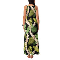 Black Hawaii Plumeria Lei With Tropical Leaves Family Matching Tank Maxi Dress and Hawaiian Shirt