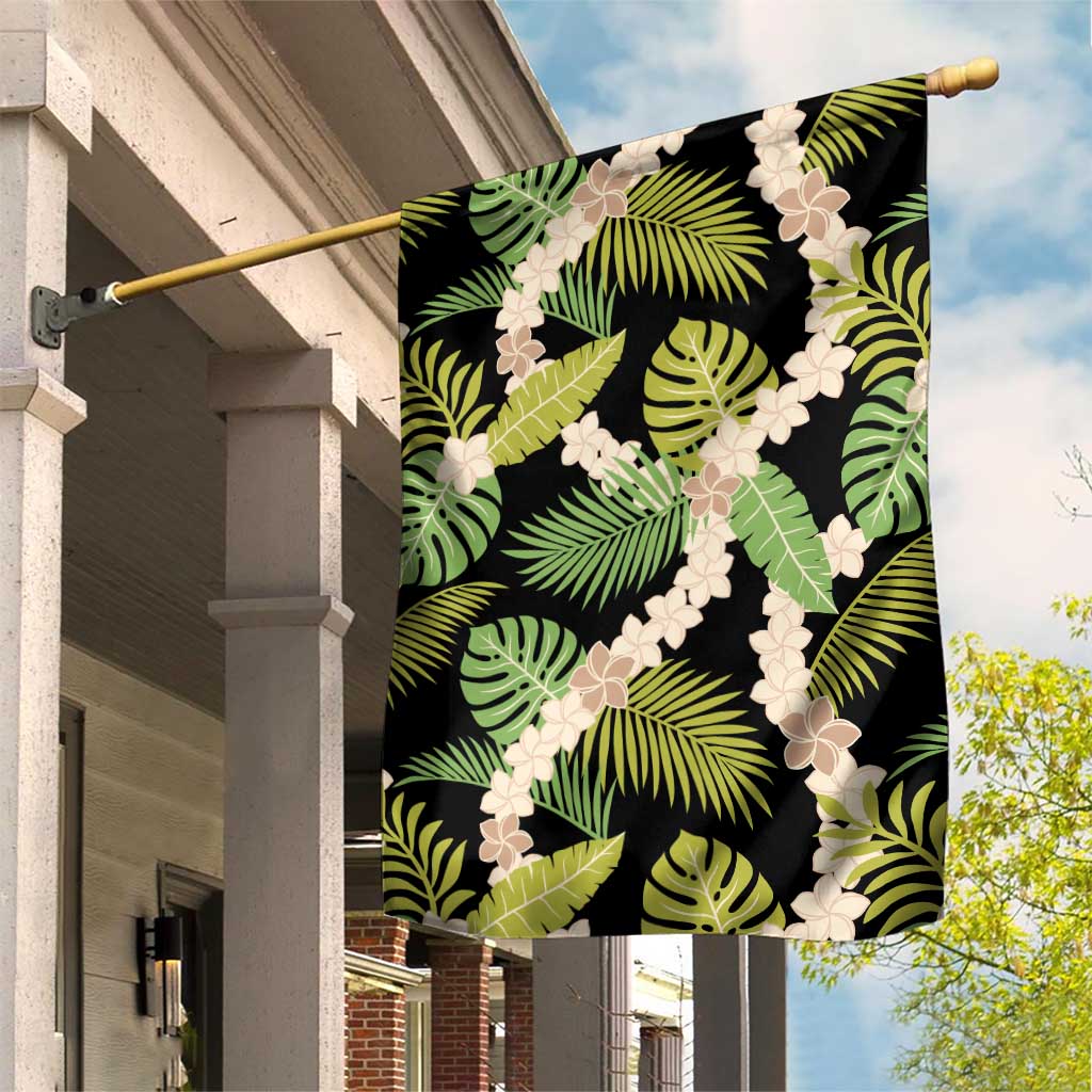 Black Hawaii Plumeria Lei With Tropical Leaves Garden Flag LT14 House Flag Black - Polynesian Pride